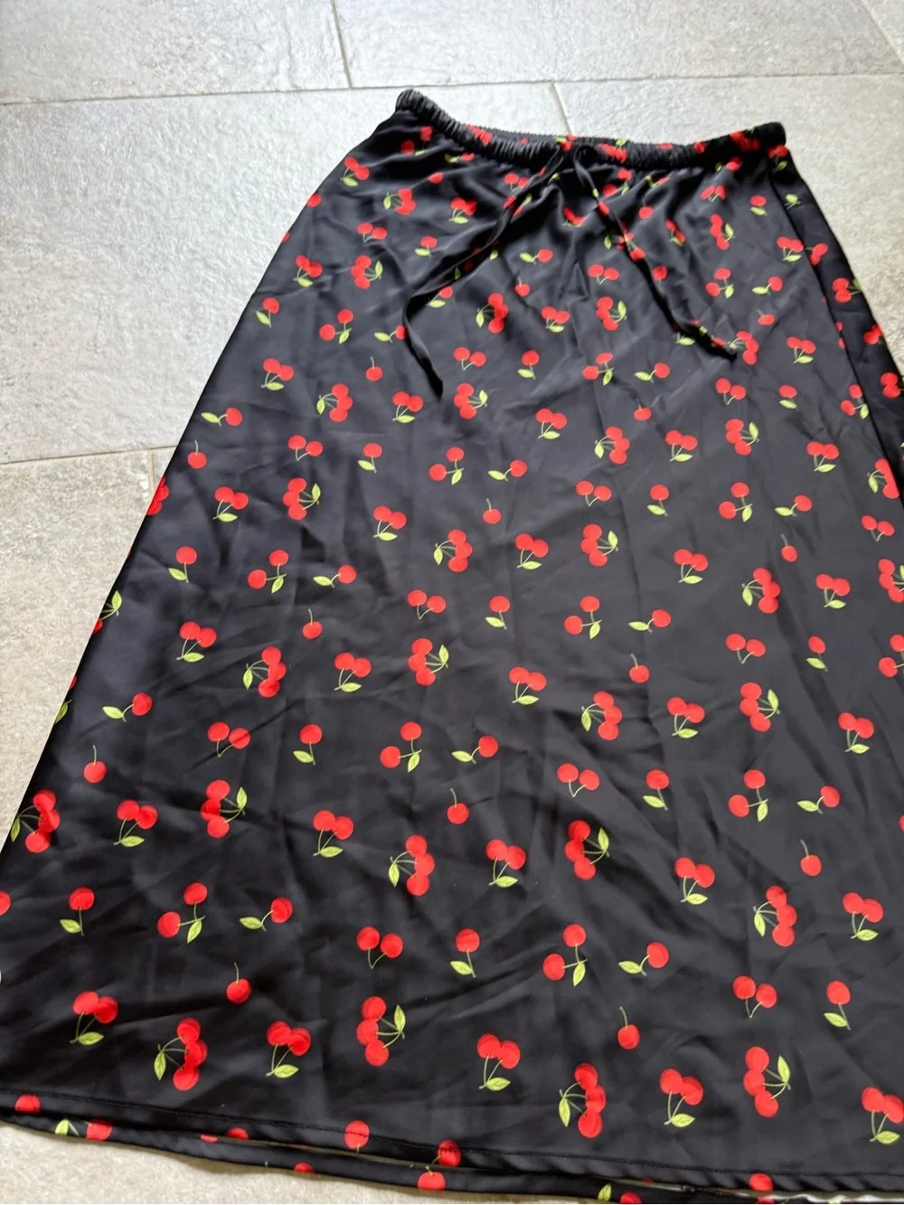 Rachel Zoe Black Maxi Skirt with Red Cherry Print